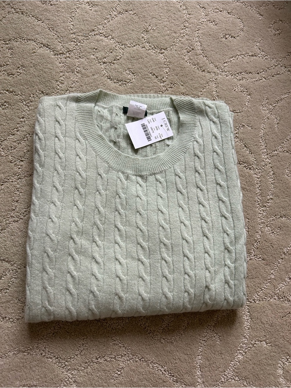 J. Crew Cable-Knit Crewneck Sweater in Mint Green